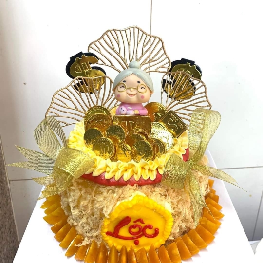 bánh kem bông lan trứng muối chữ lộc 