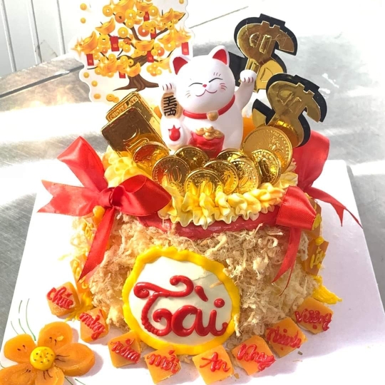 bánh kem bông lan trứng muối chữ tài 