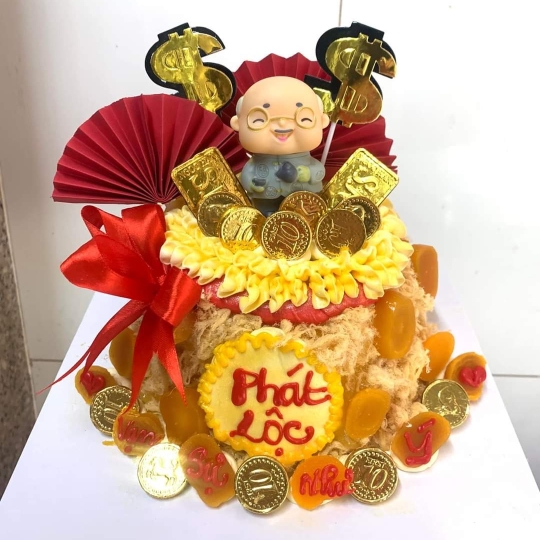 bánh kem bông lan trứng muối chữ lộc ông thọ 